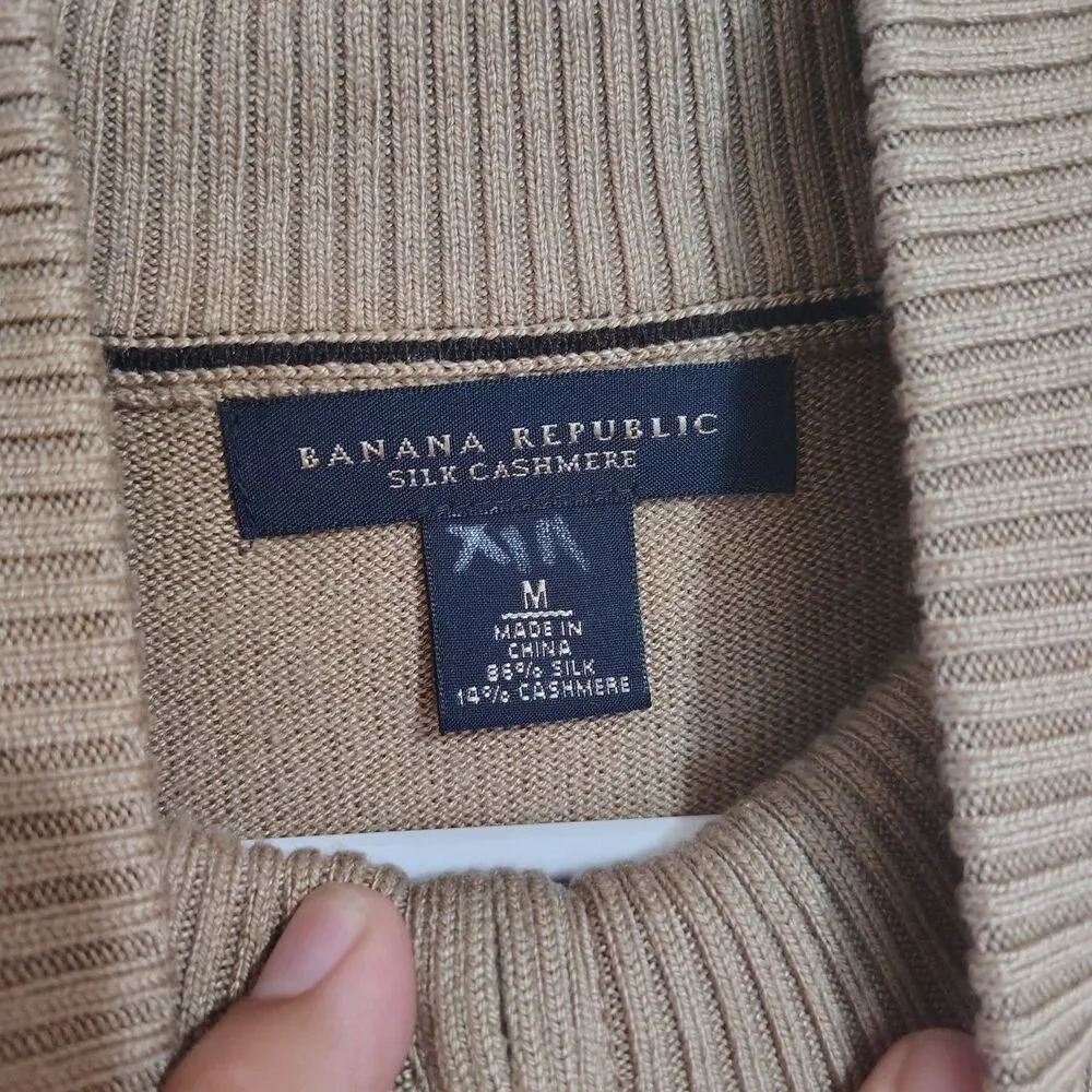 Banana Republic Silk Cashmere Sweater Size M Men Black 1/4 Zip Pullover